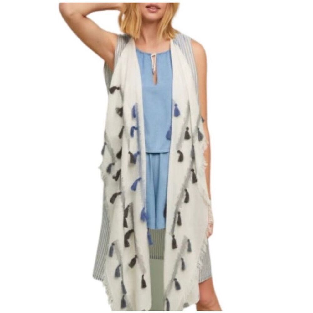 Anthropologie Boho Chic Striped and Tassel Draped Open Vest
